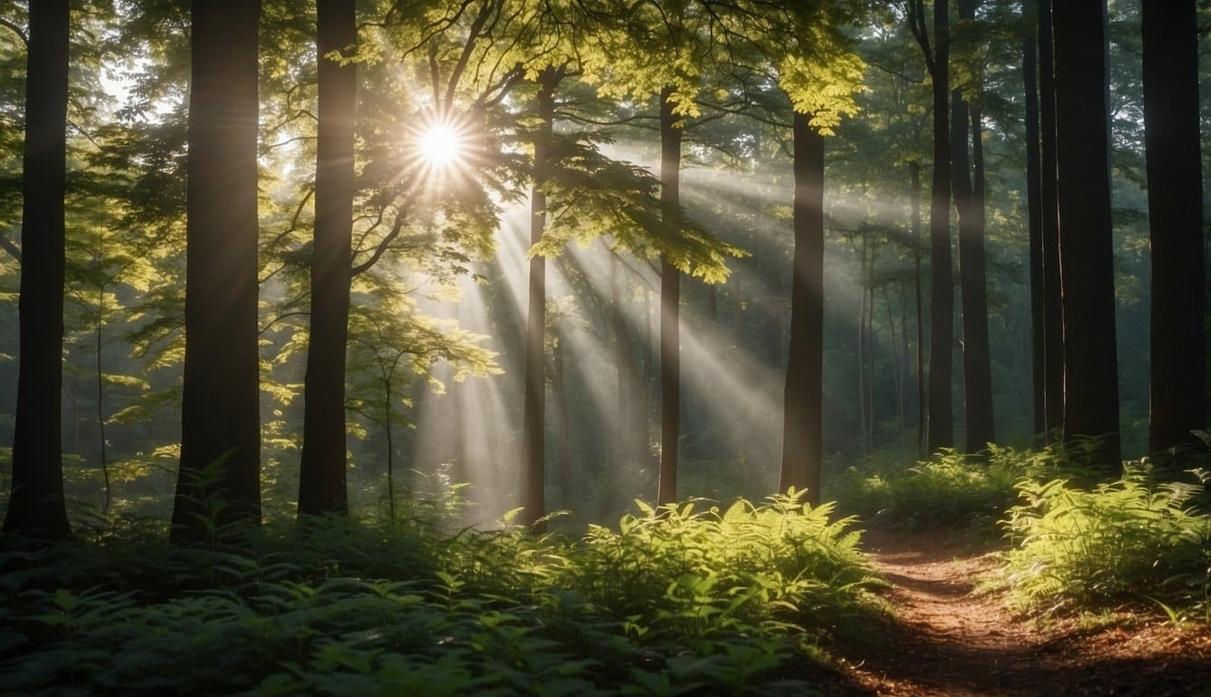 Die Wirkung des Reishi auf das Immunsystem und die Psyche könnte mit einem leuchtenden Pilz dargestellt werden, der von glühender Energie umgeben ist und seine positive Wirkung symbolisiert.