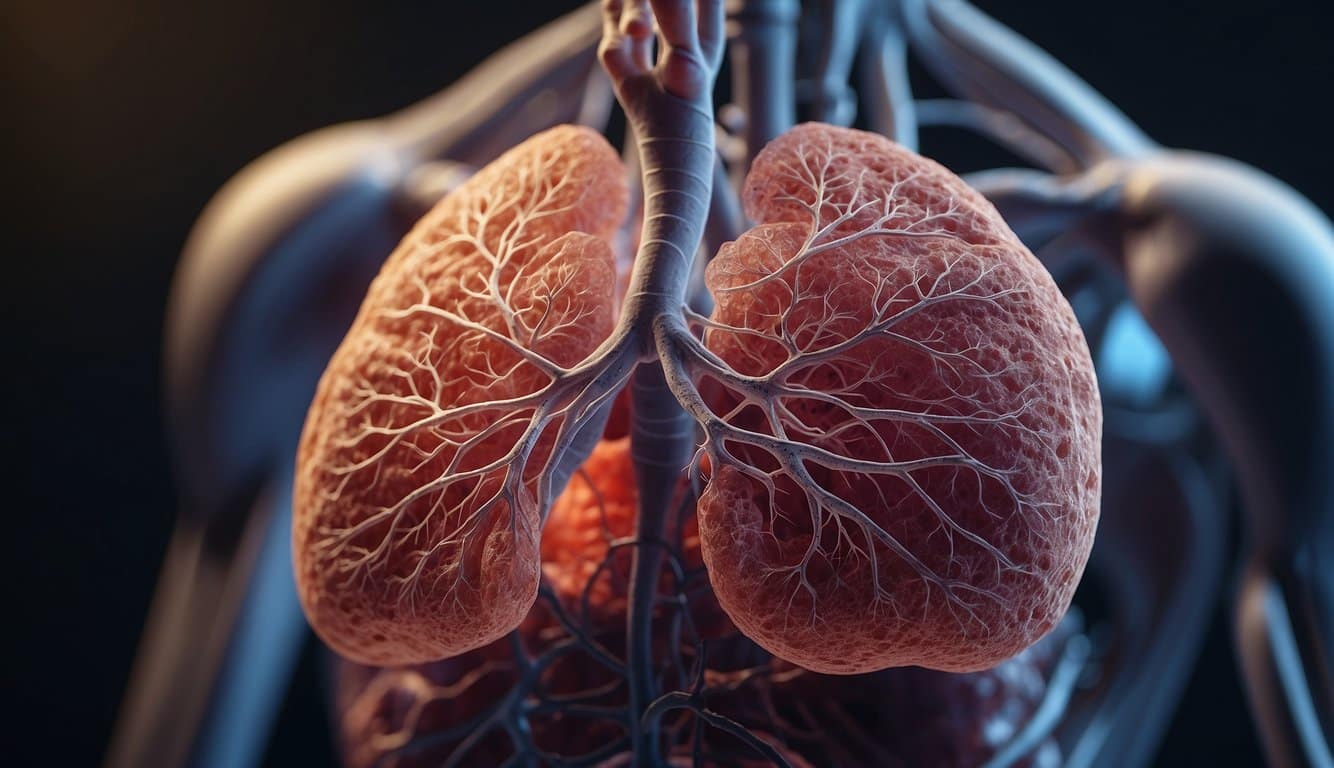 Die Thymusdrüse befindet sich in der Brust, umgeben von Blutgefäßen und Lymphgewebe. Sie ist für die Produktion von T-Zellen zuständig, die für das Immunsystem entscheidend sind 